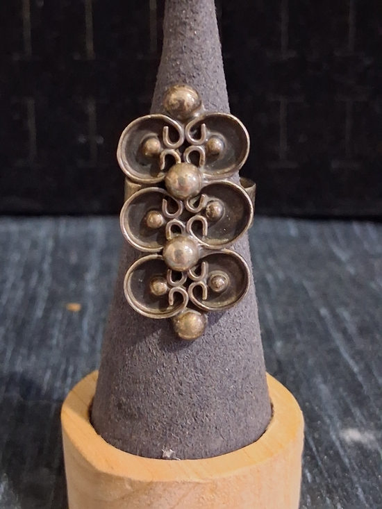 925 Sterling Silver Jewelry - Vintage Mexico Sterling Silver Long Geometric Statement Ring Sz 7 - Silver